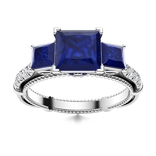 Natural 1.25 CTW Sapphire & Diamond Engagement Ring 18K White Gold