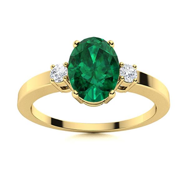 Natural 1.29 CTW Emerald & Diamond Engagement Ring 18K Yellow Gold