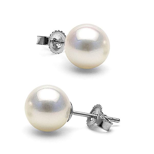 White Akoya Pearl Stud Earrings, 8.0-8.5mm