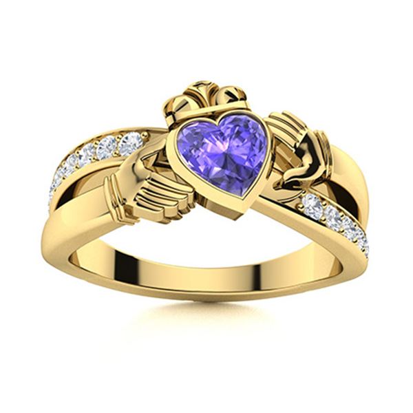 Natural 0.91 CTW Tanzanite & Diamond Engagement Ring 14K Yellow Gold