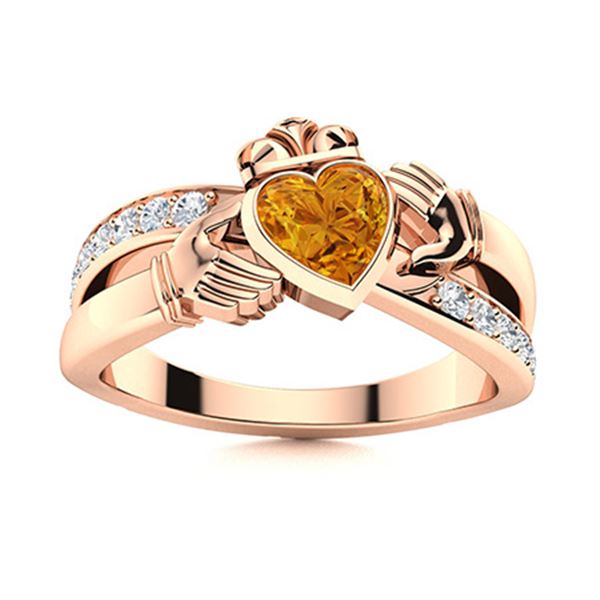 Natural 0.77 CTW Citrine & Diamond Engagement Ring 14K Rose Gold