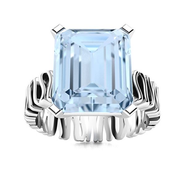 Natural 2.57 CTW Aquamarine Solitaire Ring 18K White Gold