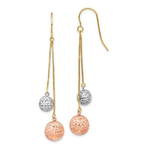 14k Tri-color Diamond-cut Beads Dangle Earrings