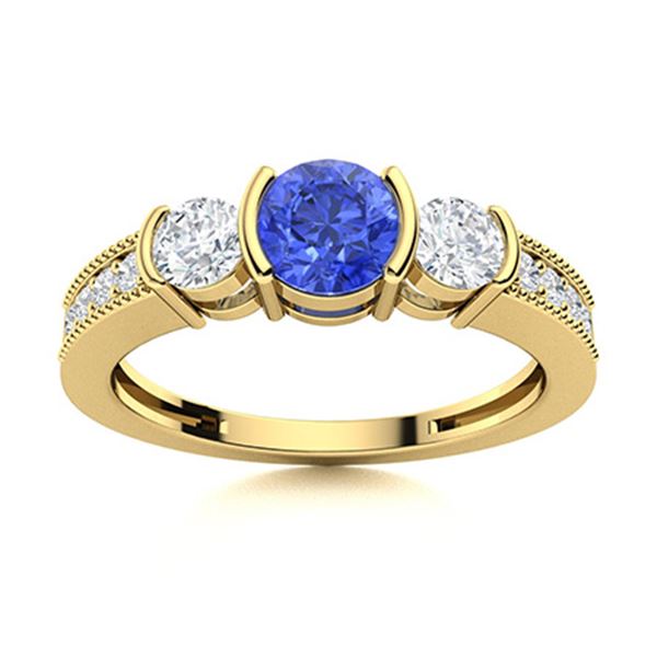 Natural 0.91 CTW Ceylon Sapphire & Diamond Engagement Ring 14K Yellow Gold