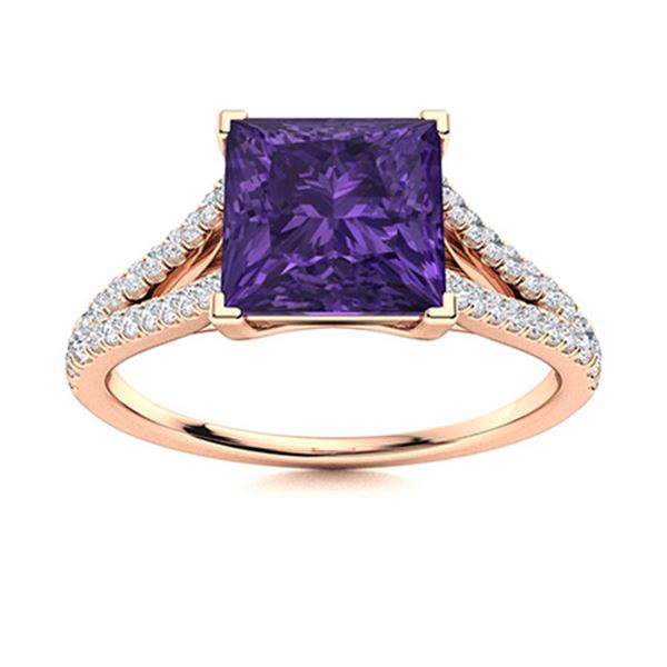 Natural 1.16 CTW Amethyst & Diamond Engagement Ring 14K Rose Gold