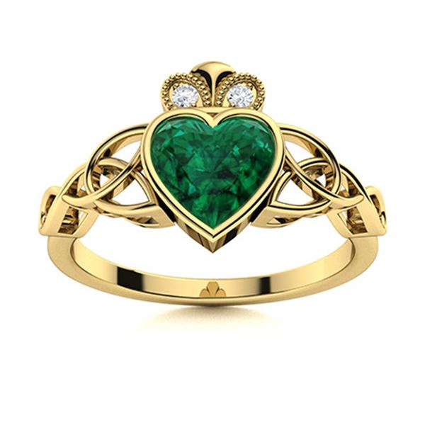Natural 0.46 CTW Emerald & Diamond Engagement Ring 18K Yellow Gold