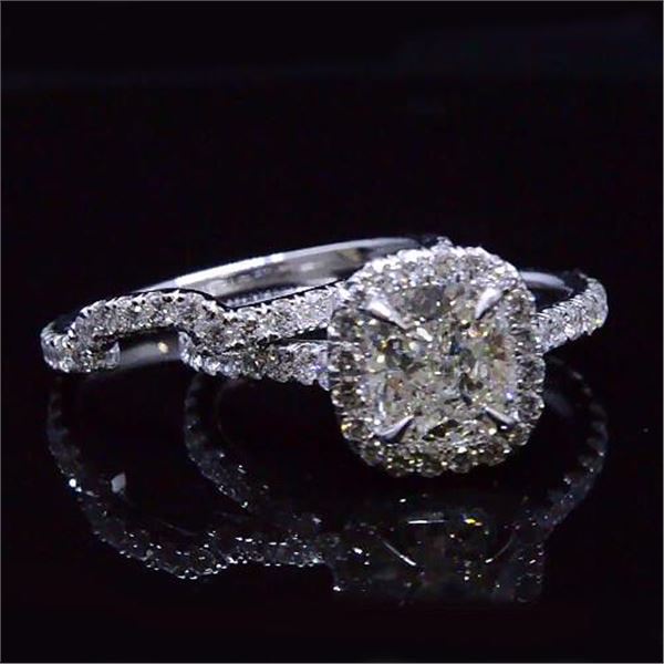 Natural 2.62 CTW Cushion Cut Diamond Halo Engagement Ring 18KT White Gold