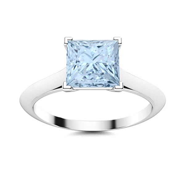 Natural 0.86 CTW Aquamarine Solitaire Ring 14K White Gold