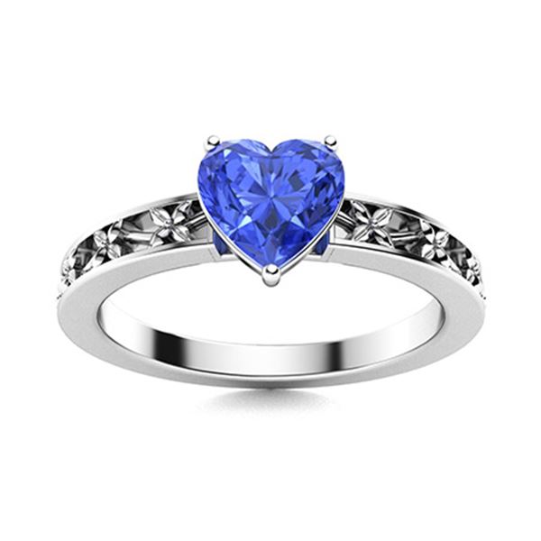 Natural 1.01 CTW Ceylon Sapphire Solitaire Ring 18K White Gold