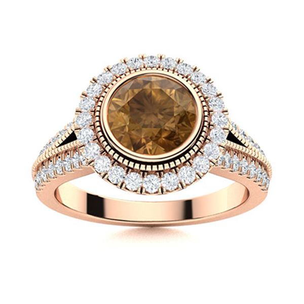 Natural 1.74 CTW Brown & White Diamond Engagement Ring 14K Rose Gold