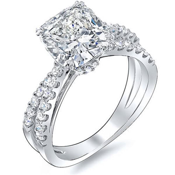 Natural 1.63 CTW Cushion Cut Cross Over Split Shank Diamond Engagement Ring 14KT White Gold