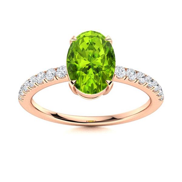 Natural 1.16 CTW Peridot & Diamond Engagement Ring 18K Rose Gold