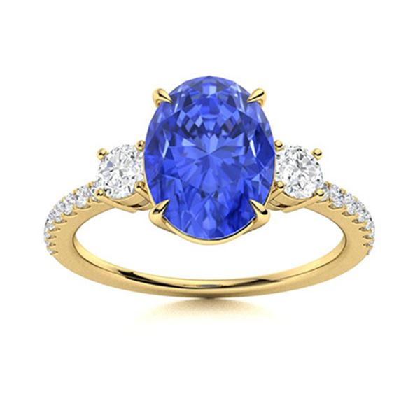 Natural 3.14 CTW Ceylon Sapphire & Diamond Engagement Ring 14K Yellow Gold