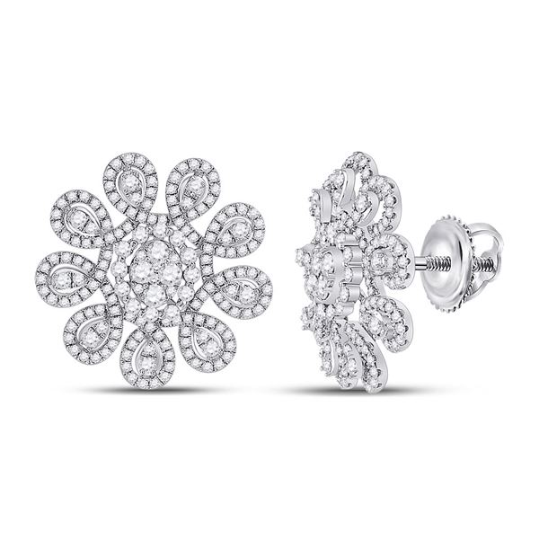 14kt White Gold Womens Round Diamond Starburst Cluster Earrings 1-7/8 Cttw