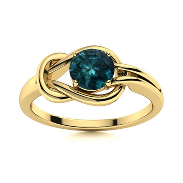 Natural 1.02 CTW Blue Diamond Solitaire Ring 18K Yellow Gold