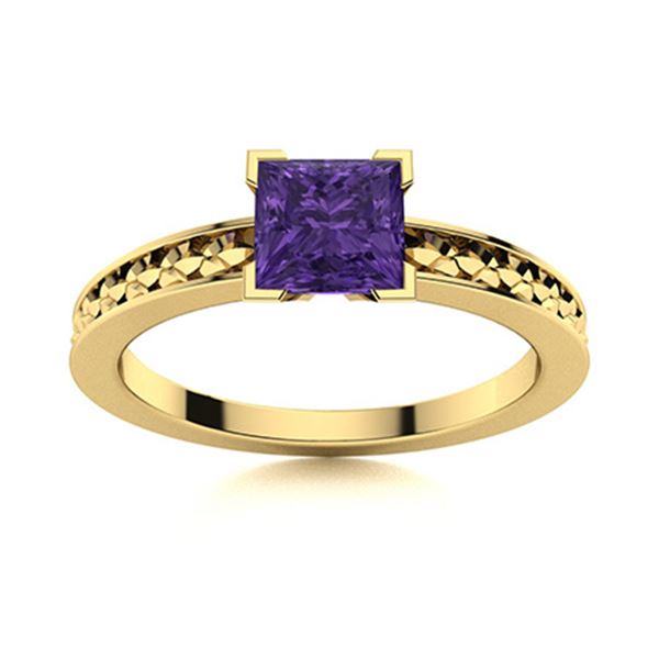 Natural 0.72 CTW Amethyst Solitaire Ring 18K Yellow Gold