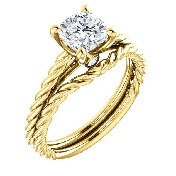 Natural 1.02 CTW Cushion Cut Infinity Rope Diamond Engagement Set 14KT Yellow Gold