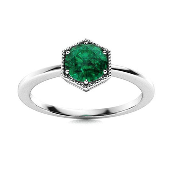 Natural 0.61 CTW Emerald Solitaire Ring 14K White Gold