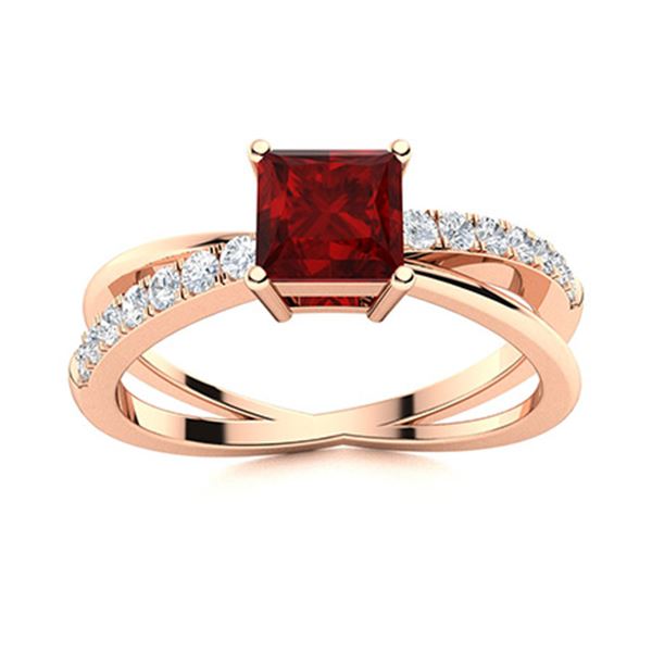 Natural 1.12 CTW Garnet & Diamond Engagement Ring 18K Rose Gold
