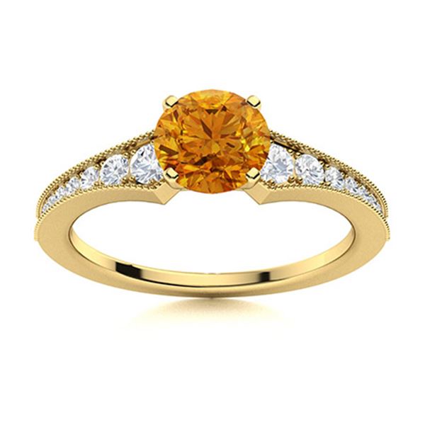 Natural 1.30 CTW Citrine & Diamond Engagement Ring 18K Yellow Gold