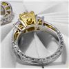 Image 3 : Natural 2.92 CTW Canary Yellow Cushion Cut & Trapezoids Diamond Ring 18KT Two-tone