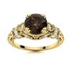 Image 1 : Natural 1.76 CTW Smoky Quartz & Diamond Engagement Ring 18K Yellow Gold