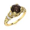 Image 2 : Natural 1.76 CTW Smoky Quartz & Diamond Engagement Ring 18K Yellow Gold
