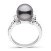 Image 1 : Black Tahitian Pearl and Diamond Bloom Cocktail Ring, 9.0-10.0mm, Sterling Silver or 14K Gold