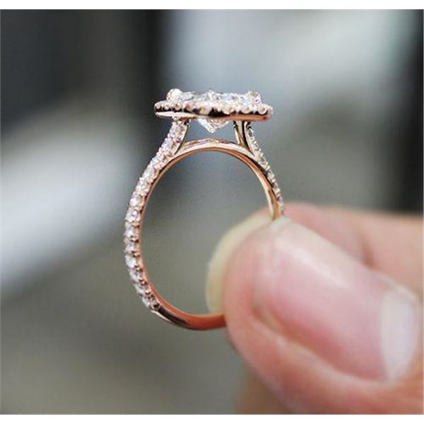 Natural 1.72 CTW Halo Cushion Cut Diamond Engagement Ring 14KT Rose Gold