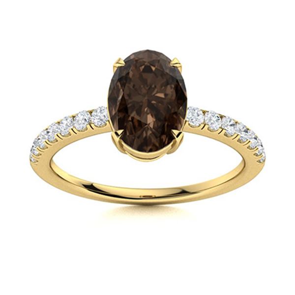 Natural 4.32 CTW Smoky Quartz & Diamond Engagement Ring 18K Yellow Gold