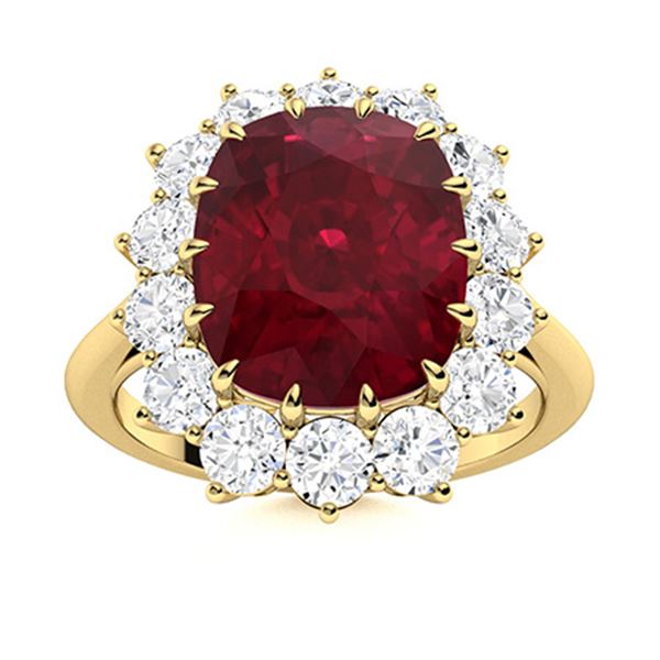 Natural 4.88 CTW Ruby & Diamond Engagement Ring 18K Yellow Gold