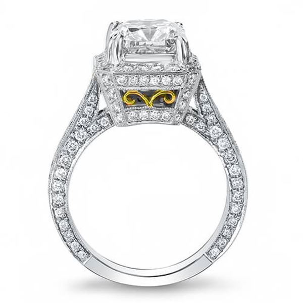 Natural 3.32 CTW Princess Cut Halo Pave Diamond Engagement Ring 18KT Two Tone