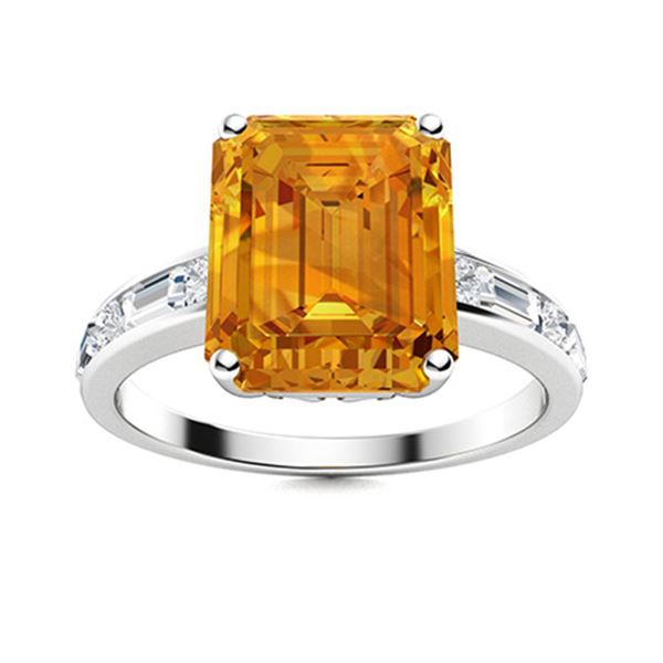 Natural 2.99 CTW Citrine & Diamond Engagement Ring 18K White Gold