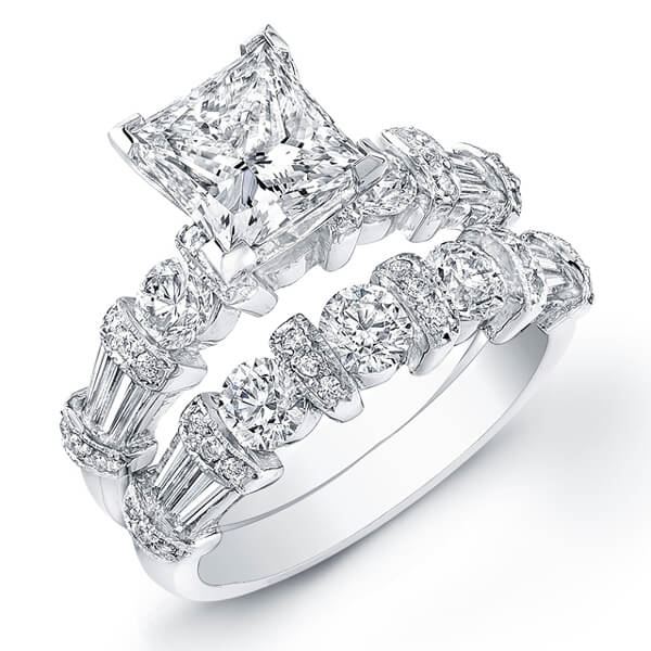Natural 3.52 CTW Princess Cut & Baguette Accent Diamond Ring 14KT White Gold