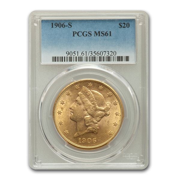 1906-S $20 Liberty Gold Double Eagle MS-61 PCGS