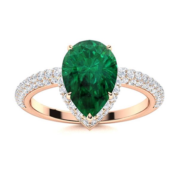 Natural 2.92 CTW Emerald & Diamond Engagement Ring 14K Rose Gold