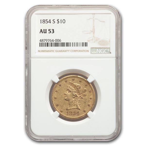 1854-S $10 Liberty Gold Eagle AU-53 NGC