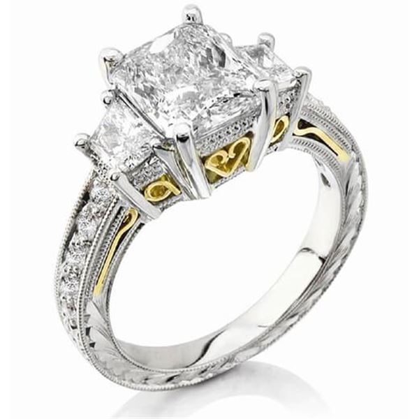 Natural 4.02 CTW Radiant Cut Diamond Ring 18KT Two Tone