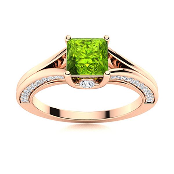 Natural 1.28 CTW Peridot & Diamond Engagement Ring 18K Rose Gold