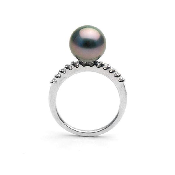 Black Tahitian Pearl and Diamond Half-Eternity Ring, 9.0-10.0mm, 14K Gold