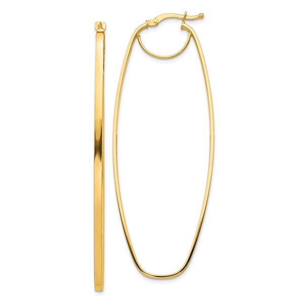 14k Yellow Gold Polished Oval Dangle Hoop Earrings - 3 mm
