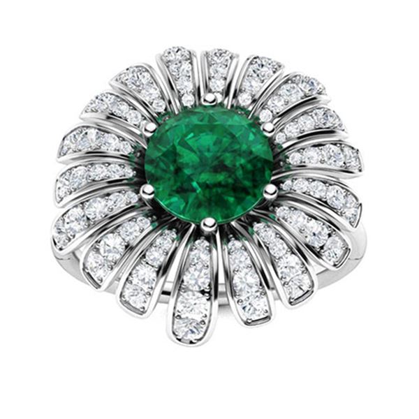 Natural 1.66 CTW Emerald & Diamond Engagement Ring 14K White Gold