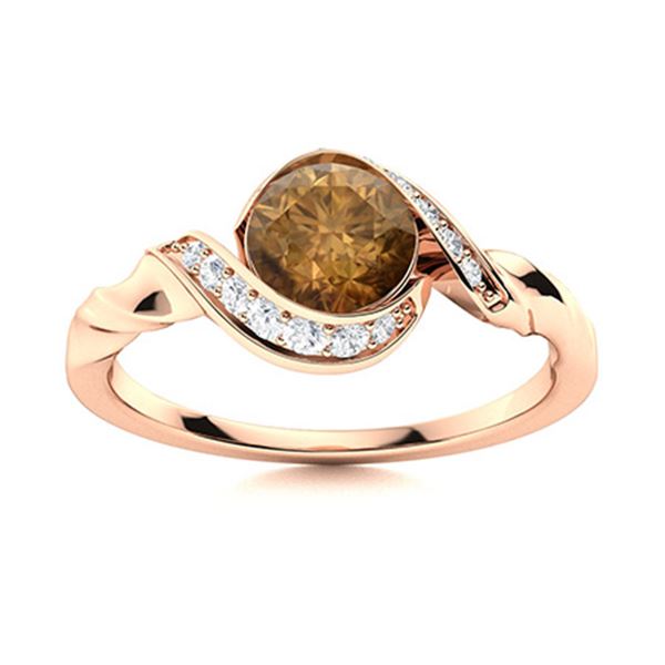 Natural 0.95 CTW Brown & White Diamond Engagement Ring 18K Rose Gold
