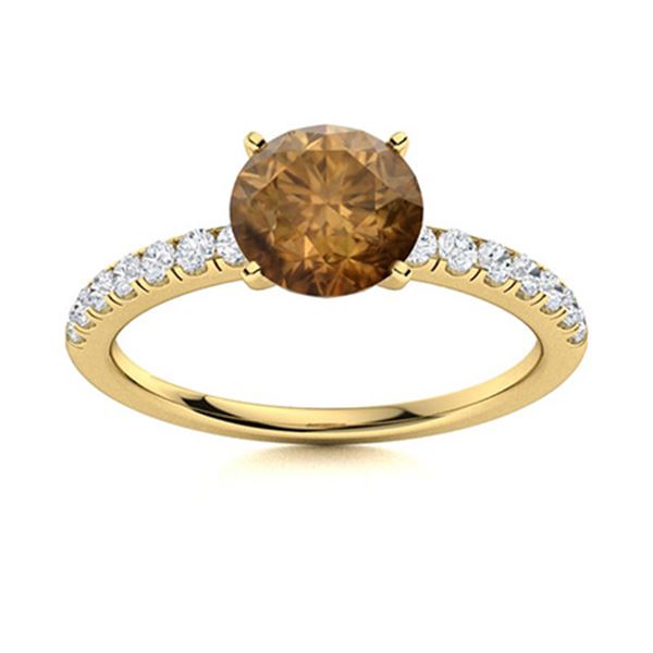 Natural 1.52 CTW Brown & White Diamond Engagement Ring 18K Yellow Gold