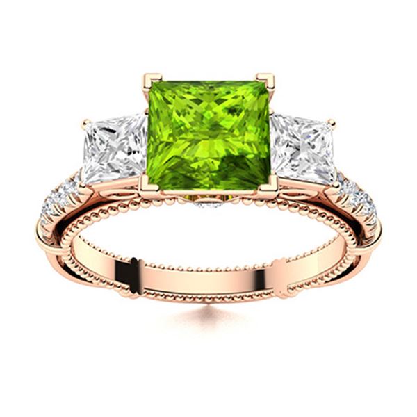 Natural 1.66 CTW Peridot & Diamond Engagement Ring 14K Rose Gold