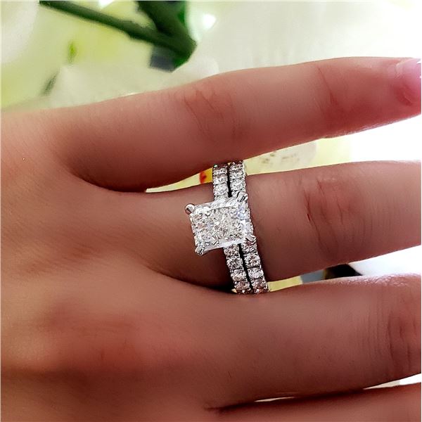 Natural 2.32 CTW Radiant Cut Diamond Ring 18KT White Gold