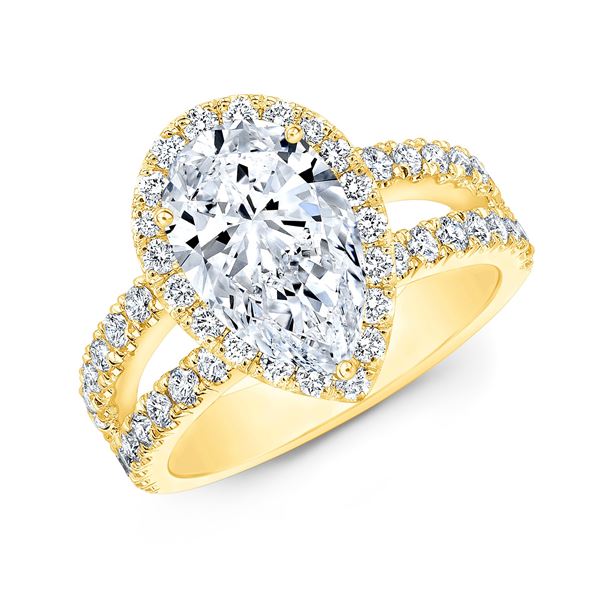 Natural 2.57 CTW Halo Pear Cut Tear Drop Split Shank Diamond Ring 14KT Yellow Gold