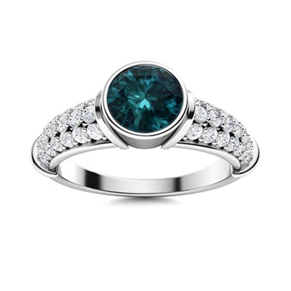 Natural 1.82 CTW Blue & White Diamond Engagement Ring 18K White Gold