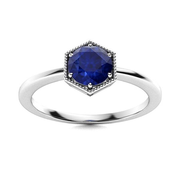 Natural 1.01 CTW Sapphire Solitaire Ring 14K White Gold