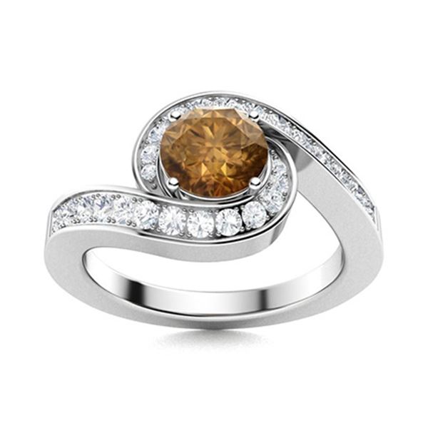 Natural 1.19 CTW Brown & White Diamond Engagement Ring 14K White Gold